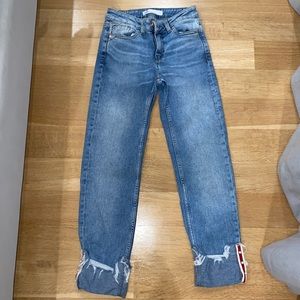 ZARA Straight Blue Jeans with cuffed up bottoms and pearls